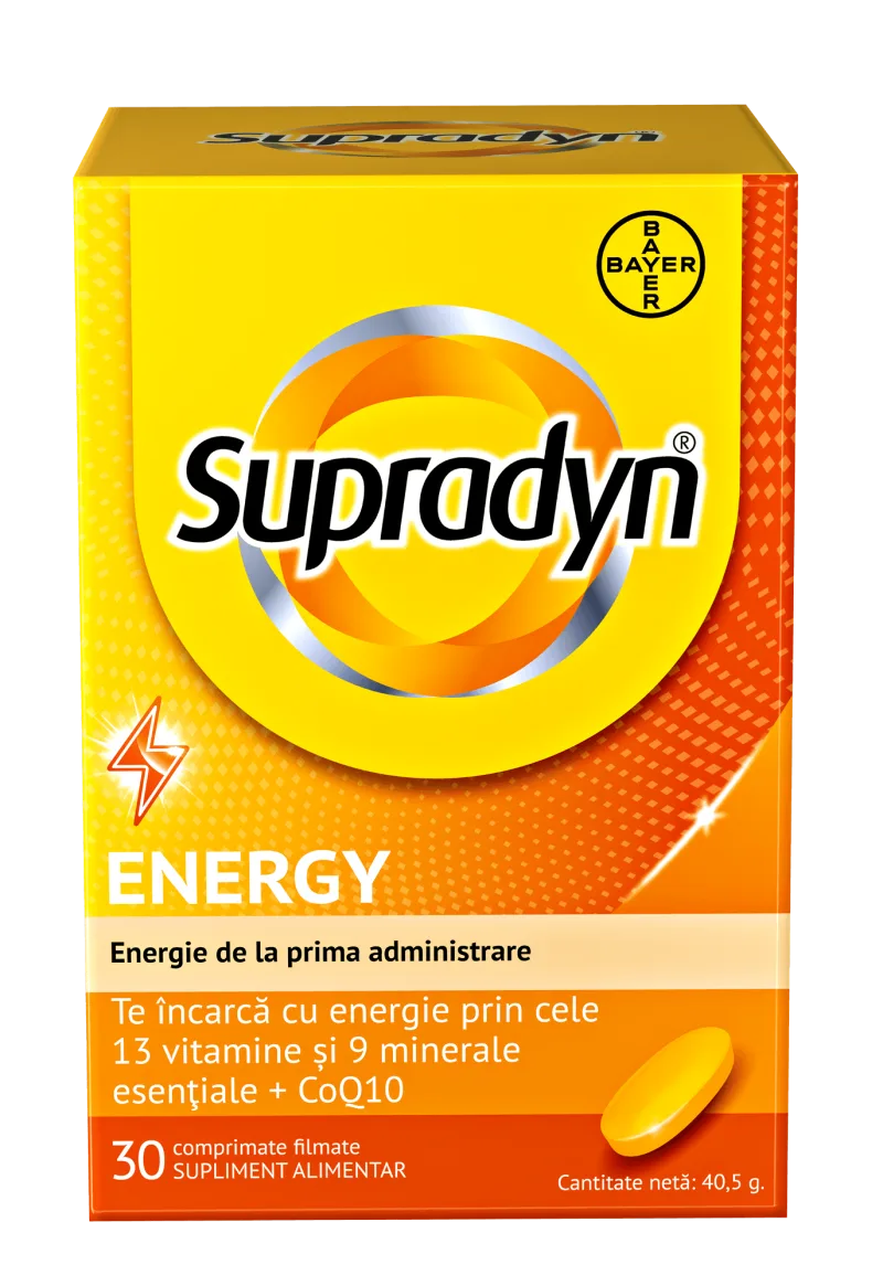 Supradyn Energy Multivitamine Complex de Vitamina B - Coenzima Q10 - 13 Vitamine – Boost de energie 30 comprimate filmate BAYER — preț și oferte