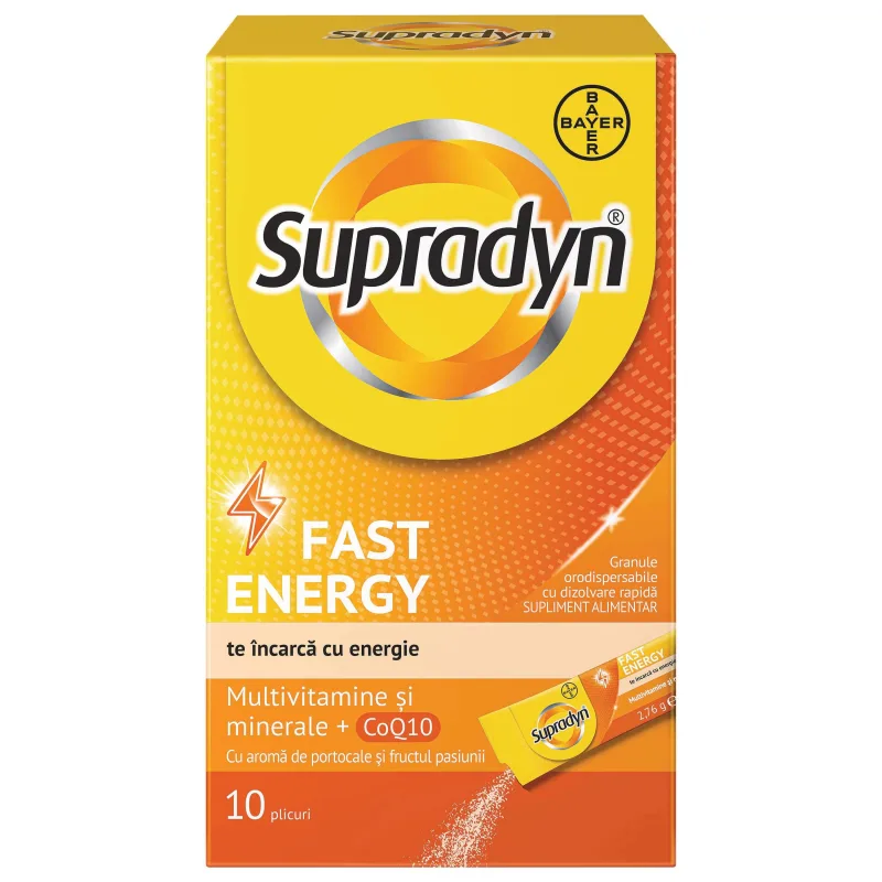 Supradyn Fast Energy 10 Plicuri granule orodispersabile cu dizolvare rapida Multivitamine si Coenzima Q10 BAYER — preț și oferte