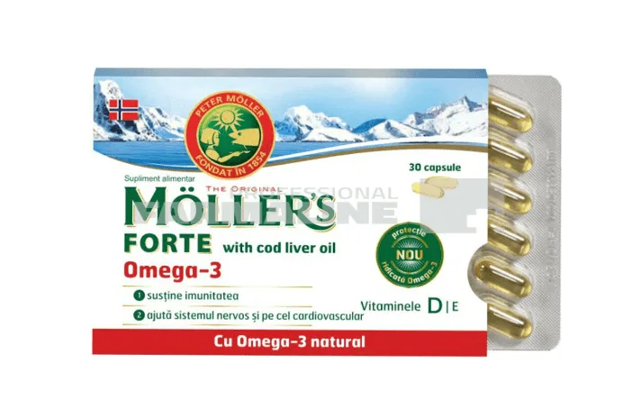 Moller's Forte Omega 3 + Ulei de ficat de cod 30 capsule — preț și oferte