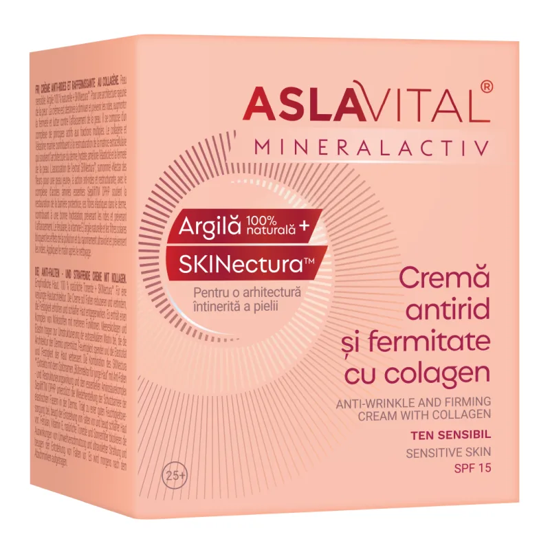 Crema antirid și fermitate cu colagen, SPF15, ten sensibil, 50ml, Aslavital FARMEC — preț și oferte
