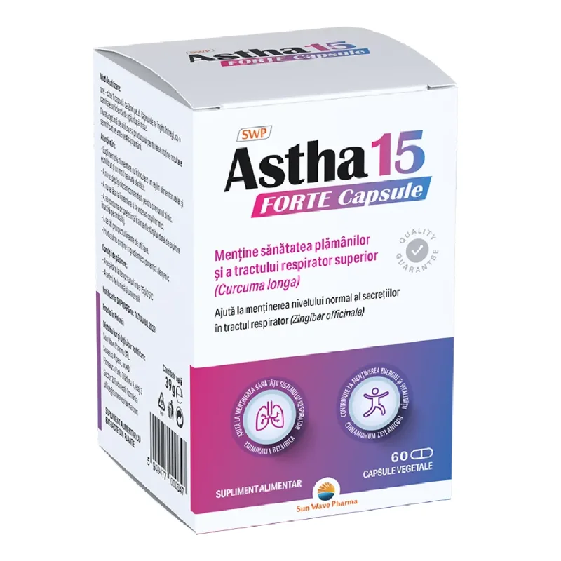 Astha 15 Forte, pentru calmarea gatului, 60 capsule, Sun Wave Pharma — preț și oferte