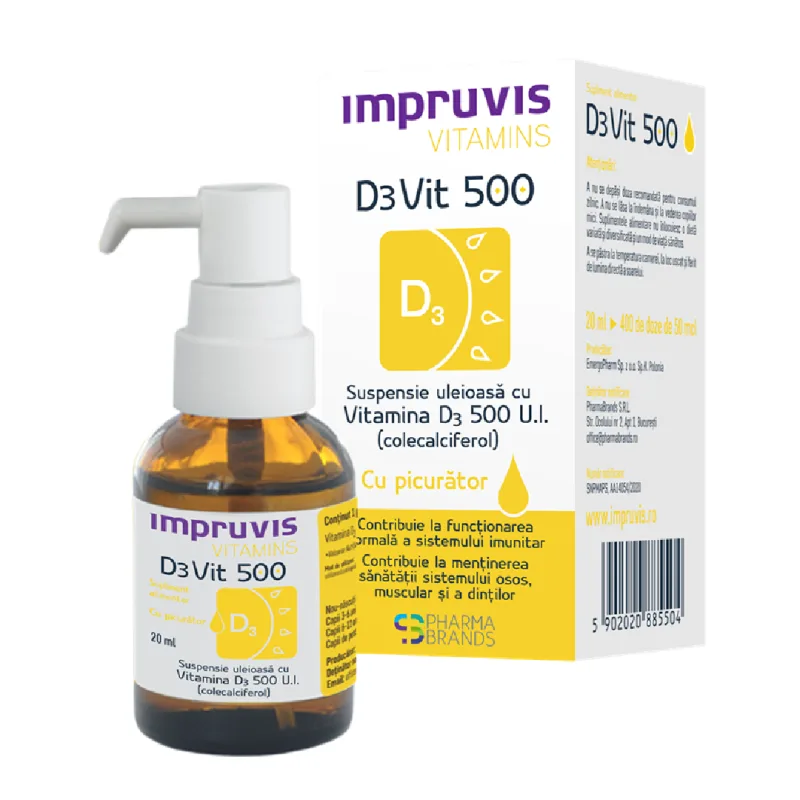 Suspensie uleioasa cu Vitamina D3 500UI cu picurator, D3vit 20ml, Impruvis — preț și oferte