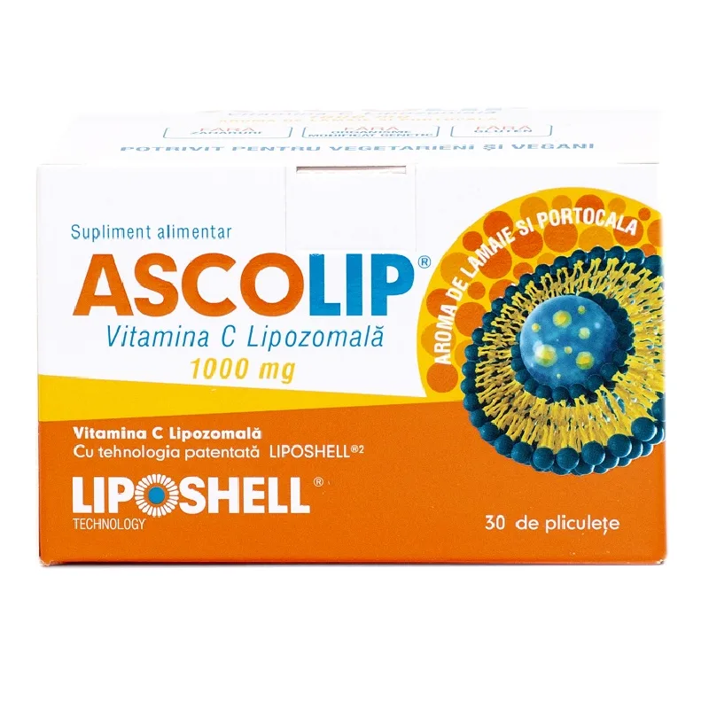 Vitamina C Lipozomala cu aroma de portocala, 1000 mg, 30 plicuri, Liposhell — preț și oferte