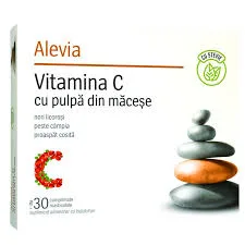 Alevia Vitamina C din pulpa de macese cu stevie 30 comprimate masticabile