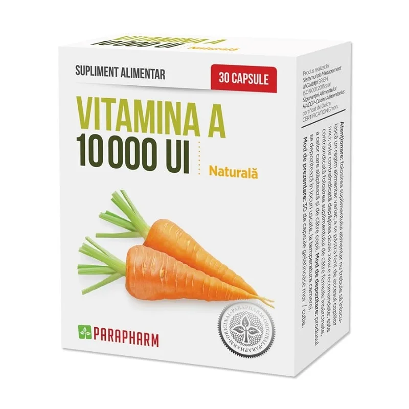 Vitamina A 10000 U.I. naturala 30 capsule PARAPHARM — preț și oferte