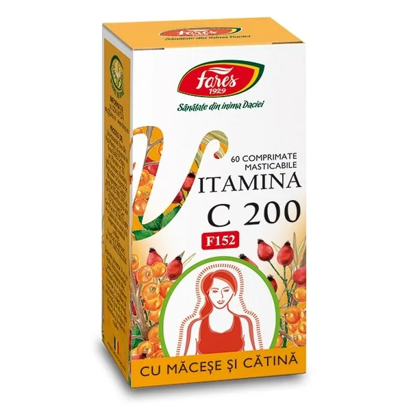 Vitamina C 200 mg cu Macese si catina F152 60 comprimate masticabile FARES — preț și oferte