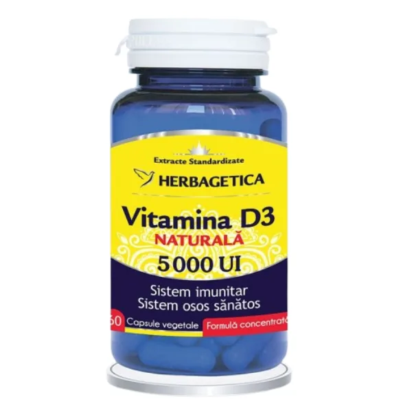 Vitamina D3 naturala 5000 UI 60 capsule HERBAGETICA — preț și oferte