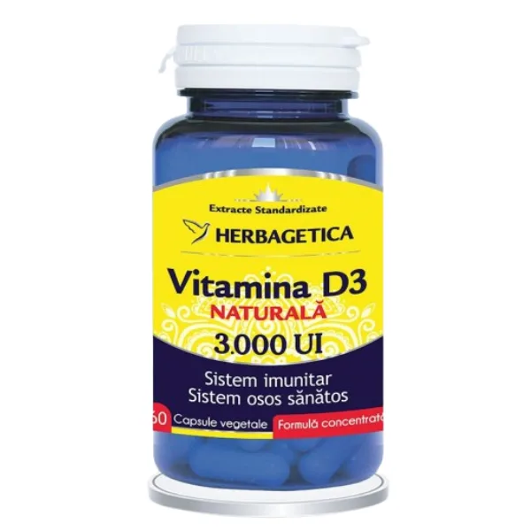 Vitamina D3 Naturala 3000 UI 60 capsule HERBAGETICA — preț și oferte