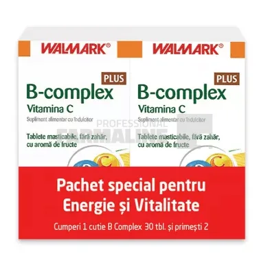 B complex Plus Vitamina C cu aromă de fructe 30 tablete + 30 tablete WALMARK — preț și oferte