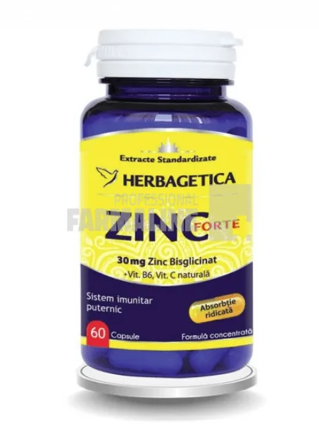 Zinc Forte 30 mg 60 capsule HERBAGETICA — preț și oferte
