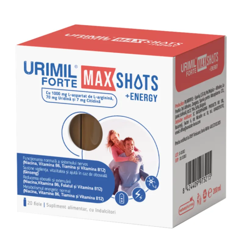 Urimil Forte Max Shots +Energy, 20 fiole, Naturpharma — preț și oferte