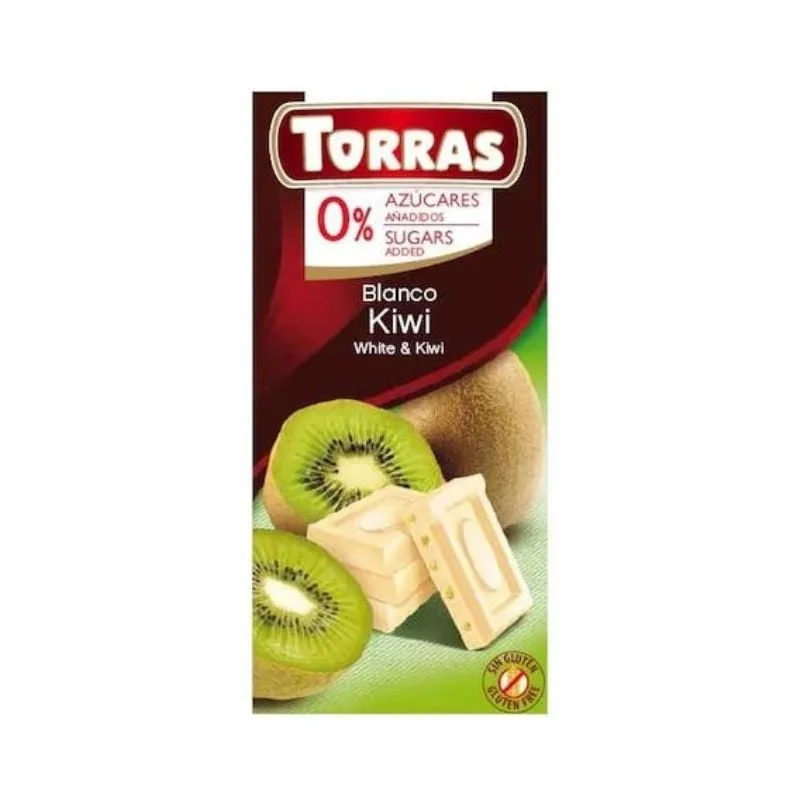 TORRAS Ciocolata alba cu kiwi fara zahar si gluten, 75g — preț și oferte