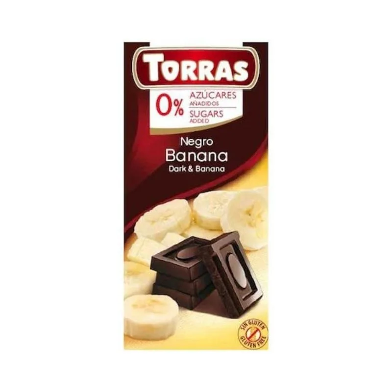 TORRAS Ciocolata neagra cu banana fara zahar si fara gluten, 75g — preț și oferte