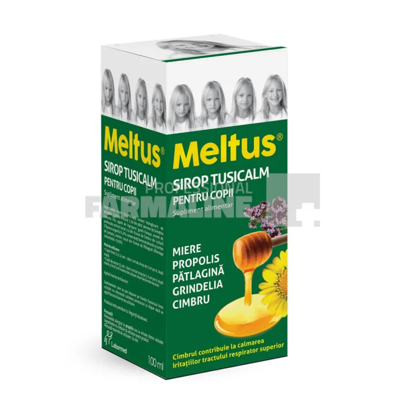 Meltus Tusicalm pentru copii, 100 ml, supliment alimentar, Labormed, sirop cu miere, iederă, zinc, acetilcisteină Labormed Pharma Trading — preț și oferte
