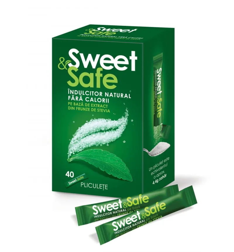 Sweet &amp; Safe Indulcitor natural din stevie 40 bucati Sweet&Safe — preț și oferte