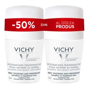 Vichy Pachet Deodorant Roll-on Antiperspirant 48h fara parfum 50 ml 1 + 1 50% din al II lea
