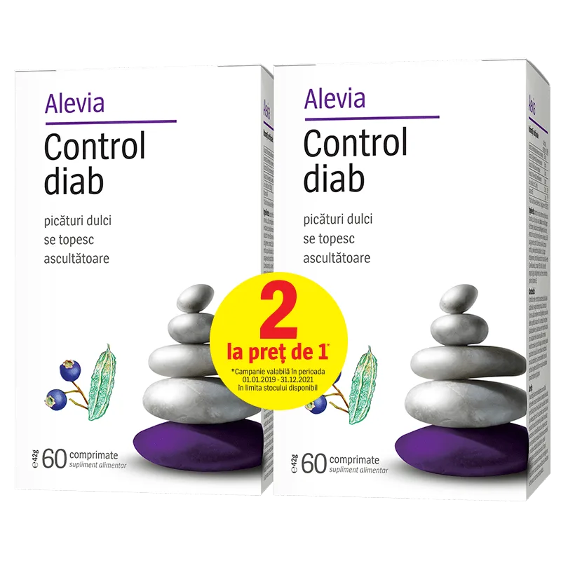 Alevia Control diab 60 comprimate 1 + 1 Gratis — preț și oferte