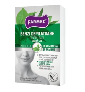 Farmec Benzi depilatoare pentru fata cu ceara gel cu extract de ceai matche si bambus 10 bucati