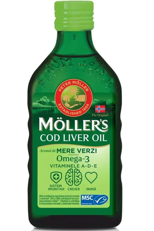 Moller's Cod Liver Oil Omega 3 cu aroma de mere verzi x 250ml — preț și oferte