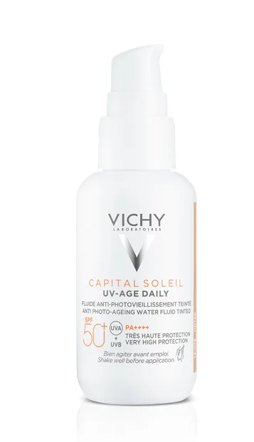 Vichy Capital Soleil UV-AGE Daily Fluid Colorat Teinte Tinted, nuanta deschisa medie SPF50 40 ml — preț și oferte