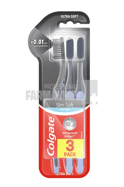 Colgate Periuta dinti Slim Ultra Soft Black Clean Charcoal 0.01 mm 3 bucati — preț și oferte