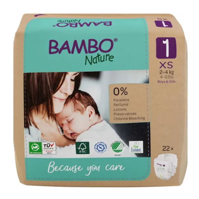 Scutece Ecolabel, marimea 1, 2-4 kg, 22 bucati, Bambo Nature — preț și oferte