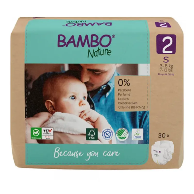 Scutece Ecolabel, marimea 2, 3-6 kg, 30 bucati, Bambo Nature — preț și oferte