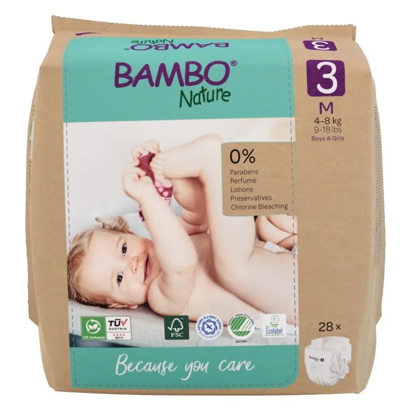 Scutece Ecolabel, marimea 3, 4-8 kg, 28 bucati, Bambo Nature — preț și oferte