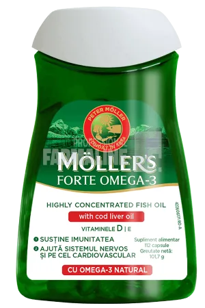 Moller's Forte Omega 3 + Ulei de ficat de cod 112 capsule